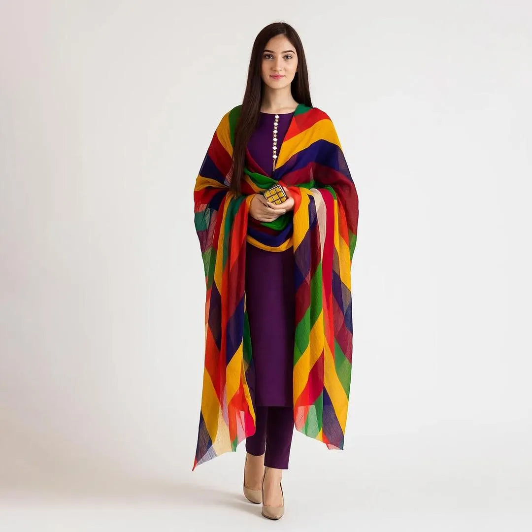 Premium 3-Piece Unstitched Katan Silk Suit with Printed Organza Dupatta