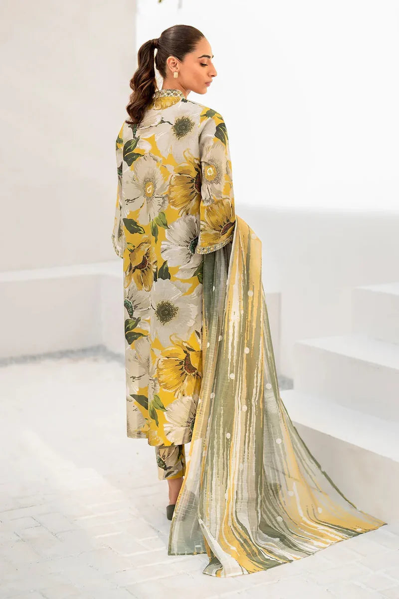 Digital Printed Lawn Suit | Delicate Embroidered Neck & Sleeve Lace with Chiffon Dupatta
