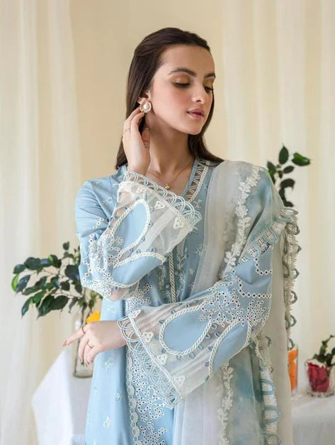 The Couture Organza Ensemble: Heavy Embroidered 3-PC Lawn Suit with Tissue Dupatta