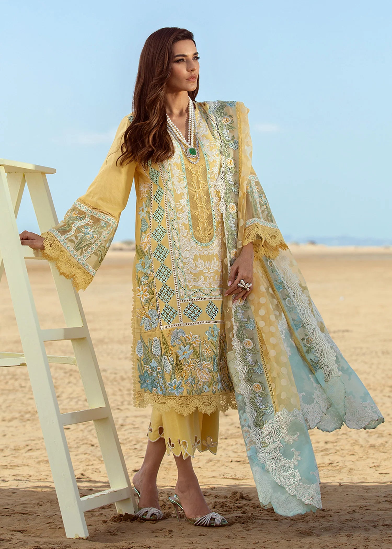 Regal Chikankari Lawn & Jacquard Ensemble | Cutwork Dupatta with Attached Pallus | Unstitched 3PC