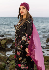 Vibrant Digital Printed Lawn & Chiffon Festive Suit | Embroidered Neck Bunch & Daman Patches with 4-Sided Lace Dupatta