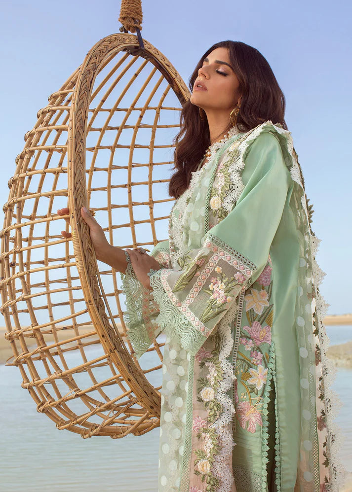 Heirloom Chikankari Cutwork Ensemble | Jacquard Dupatta with Attached Embroidered Pallus | Unstitched 3PC