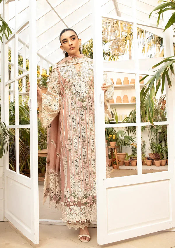 The Khaddi Net Grandeur: Heavy Chikankari Embroidered 3-PC Suit with Cutwork Attachments