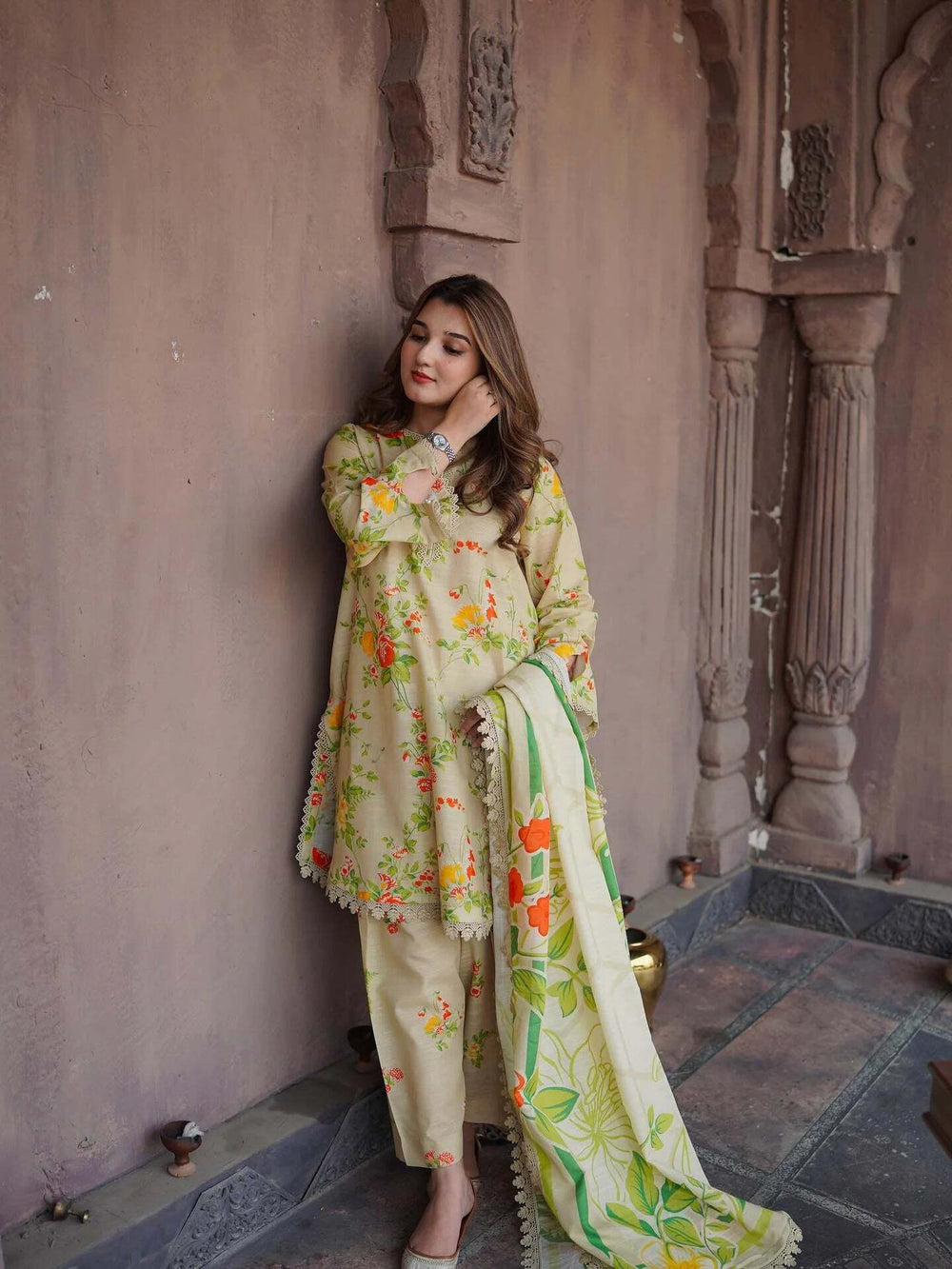 The Regal Heirloom Edition: Digital Lawn Ensemble with Heavy Embroidered Chiffon Dupatta