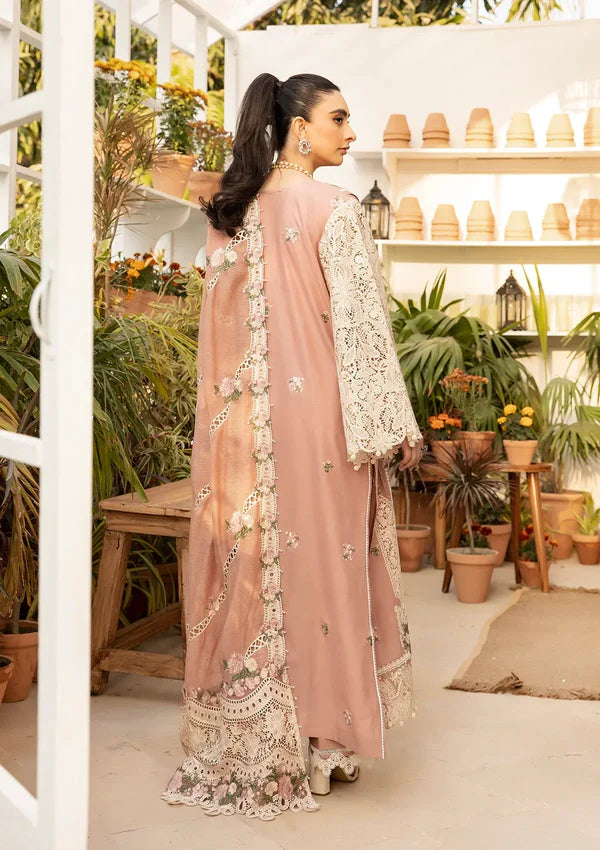 The Khaddi Net Grandeur: Heavy Chikankari Embroidered 3-PC Suit with Cutwork Attachments