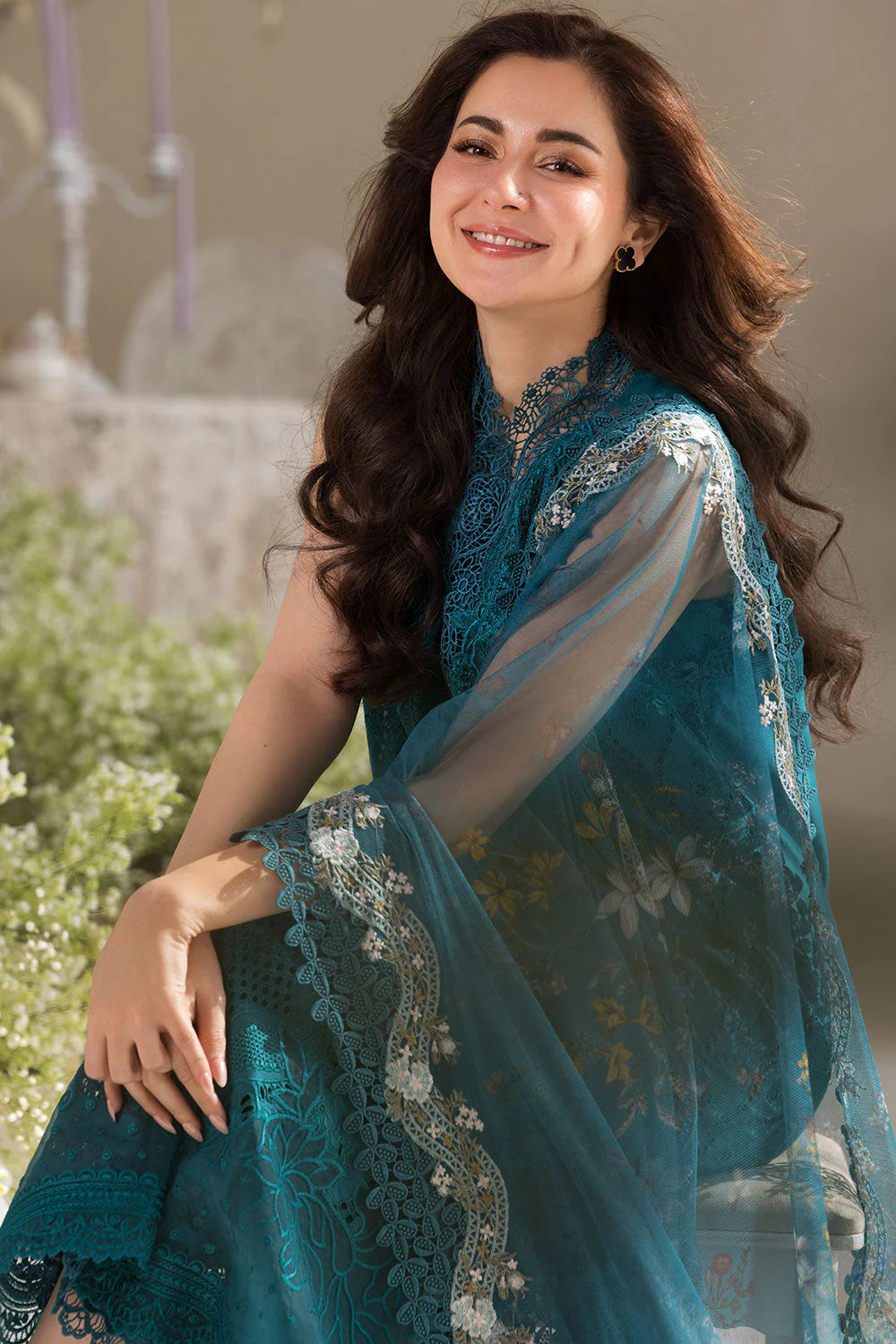 Artisanal Chikankari Cotton Suit | Pearl-Embellished Daman & Khaadi Net Dupatta