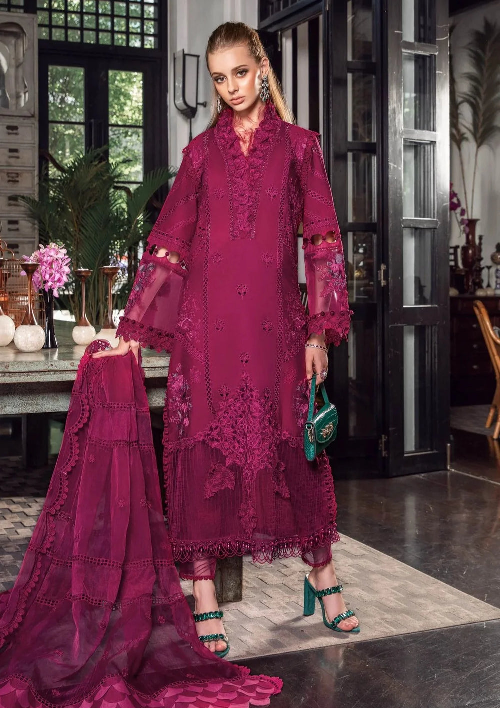 The Cutwork Chikankari Couture: Heavy Embroidered 3-PC Suit with Organza Dupatta