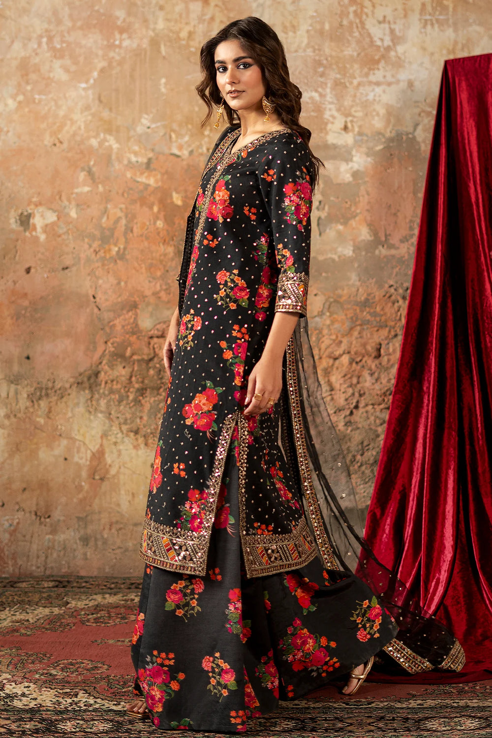 The Crown Jewel Ensemble: Digital Lawn Suit with Heavily Embroidered Chiffon Dupatta & Trouser Patches
