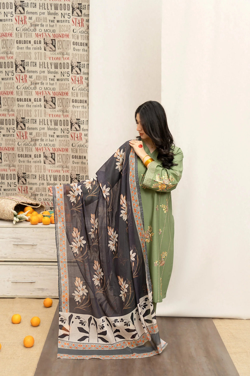 Luxury Winter Dhanak Embroidered 3PC | Wool Shawl Dupatta & Embroidered Trouser Ensemble