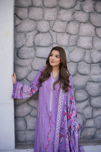 Luxury Chikankari Cotton Ensemble | Digital Printed Silk Dupatta with Croatia Lace | Unstitched 3PC