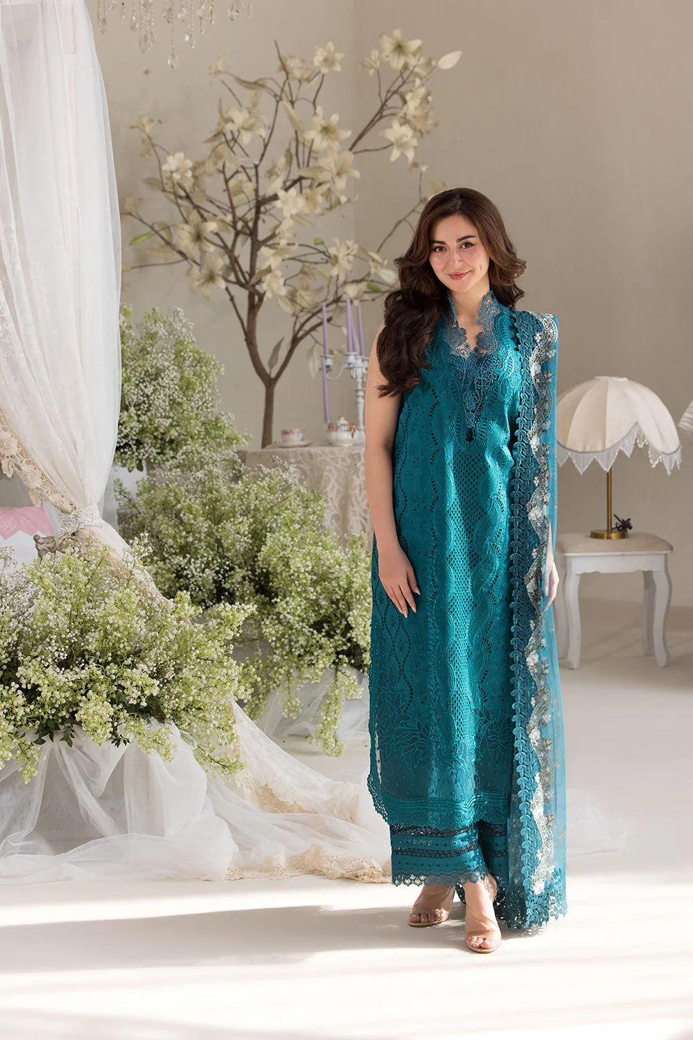 Artisanal Chikankari Cotton Suit | Pearl-Embellished Daman & Khaadi Net Dupatta