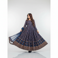 3-Pcs Exquisite Katan Silk Maxi Set | Printed Ensemble for Graceful Evenings