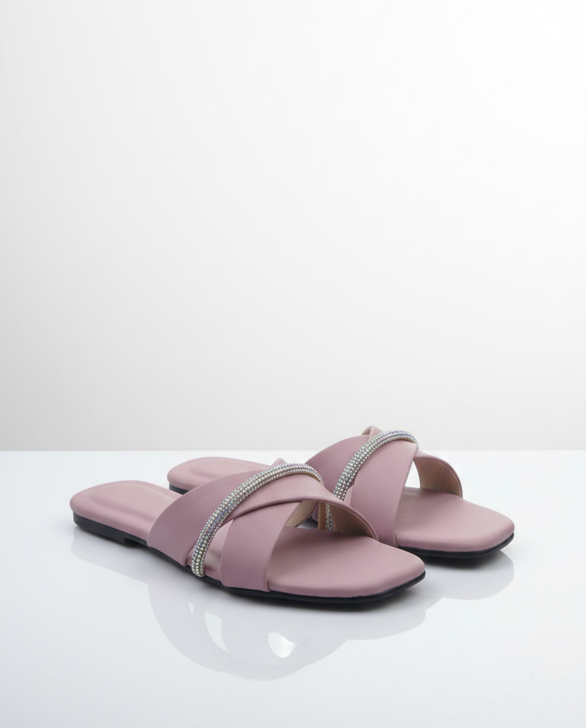 Blush Bloom Pink Rexine Casual Flats | Women's Fancy Slip-Ons for Everyday Elegance