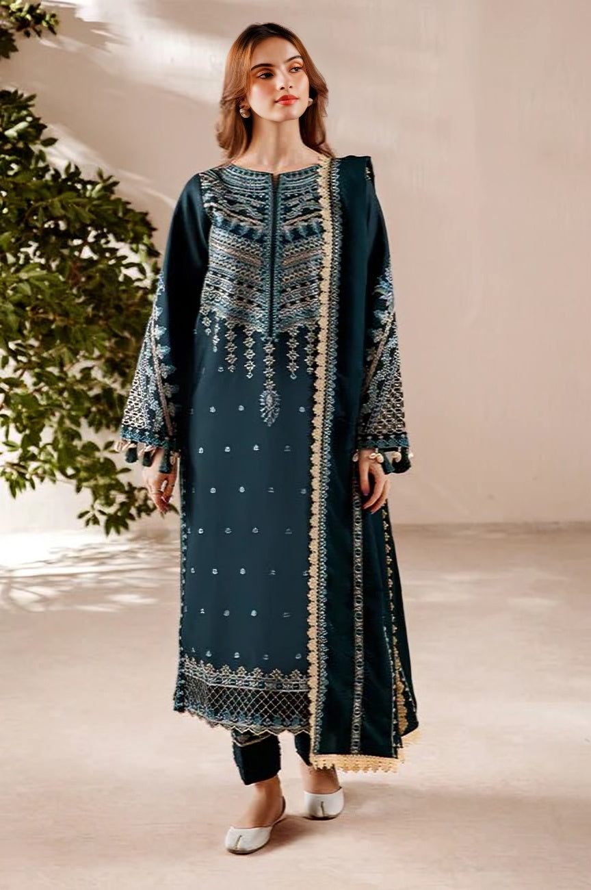 Signature Embroidered Lawn Unstitched 3PC | Delicate Daman Patch & Printed Monarch Voil Dupatta