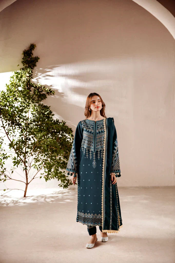 Signature Embroidered Lawn Unstitched 3PC | Delicate Daman Patch & Printed Monarch Voil Dupatta