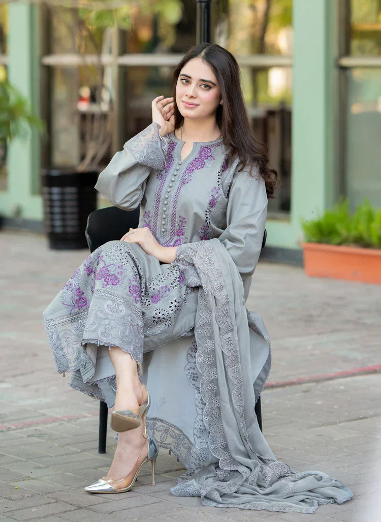 Heritage Pure Pima Lawn Ensemble | Heavy Embroidered Chiffon Dupatta & Festive Suit