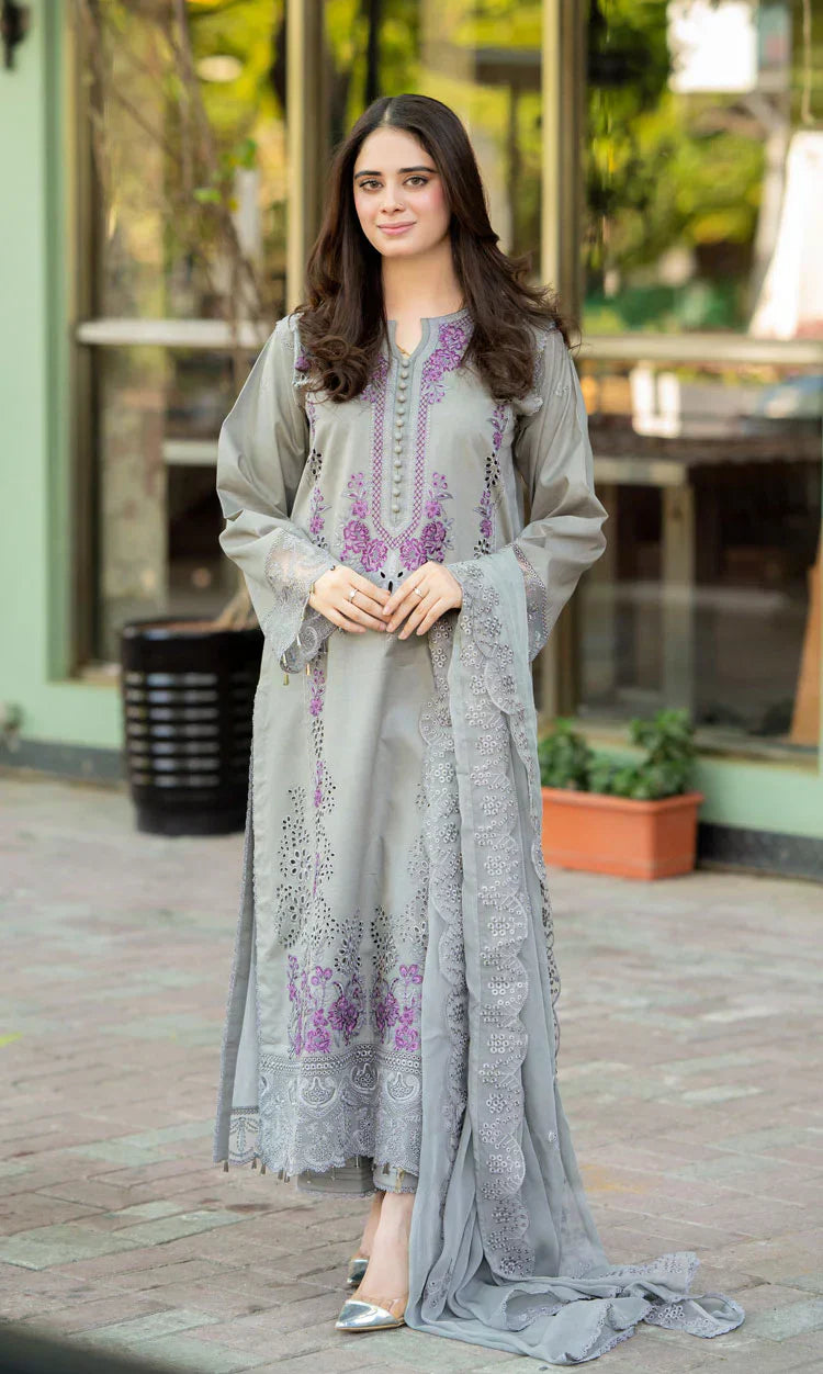 Heritage Pure Pima Lawn Ensemble | Heavy Embroidered Chiffon Dupatta & Festive Suit