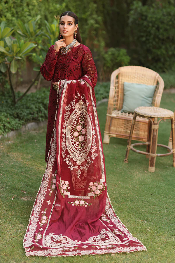 Floral Fantasy: Heavy Chikankari Embroidered 3-PC Lawn Suit with Organza Dupatta