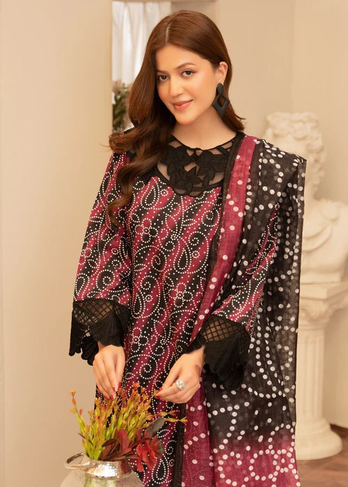 The Regal Adornment: Digital Lawn Suit with Heavy Embroidered Border & Patch-Embellished Chiffon Dupatta
