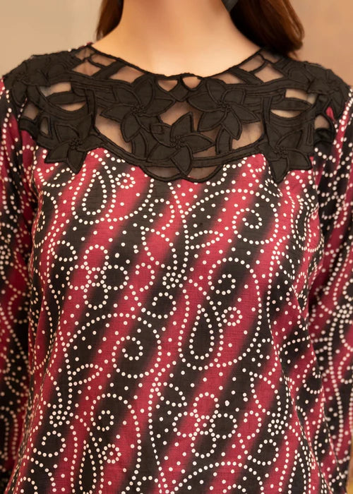 The Regal Adornment: Digital Lawn Suit with Heavy Embroidered Border & Patch-Embellished Chiffon Dupatta