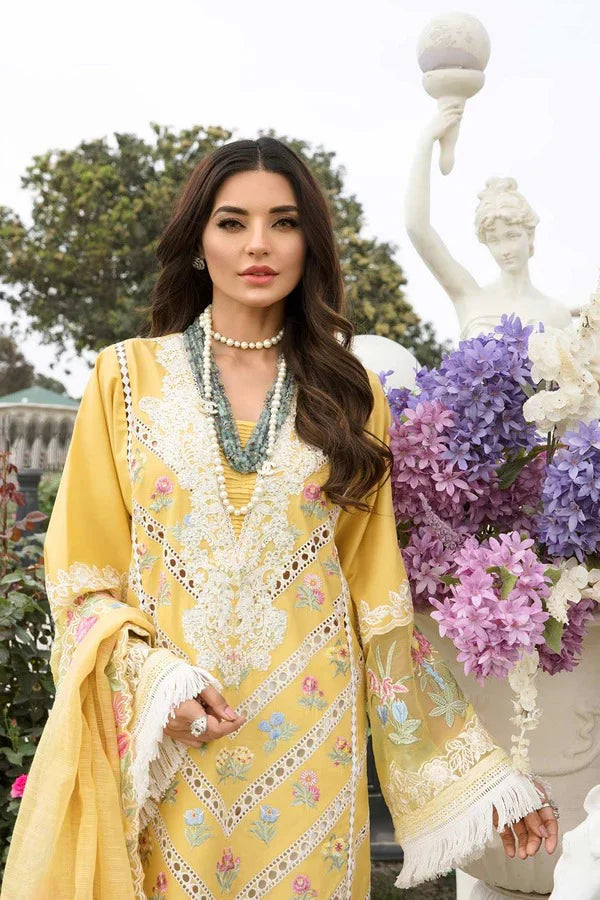 The Slub Net Regalia: Heavy Embroidered 3-PC Unstitched Lawn Suit with Dual-Pallu Dupatta