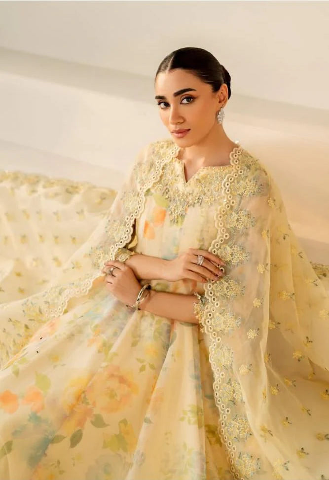 The Artisanal Legacy: Digital Lawn Ensemble with Aplic & Embroidered Chiffon Dupatta
