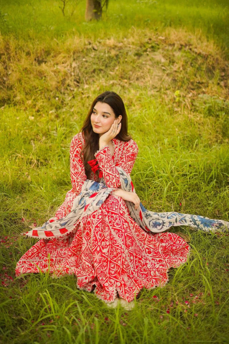 8 Yards of Artistry: Custom Embroidered Lawn Ensemble | Chiffon Dupatta with 4-Side Lace | Unstitched 3PC