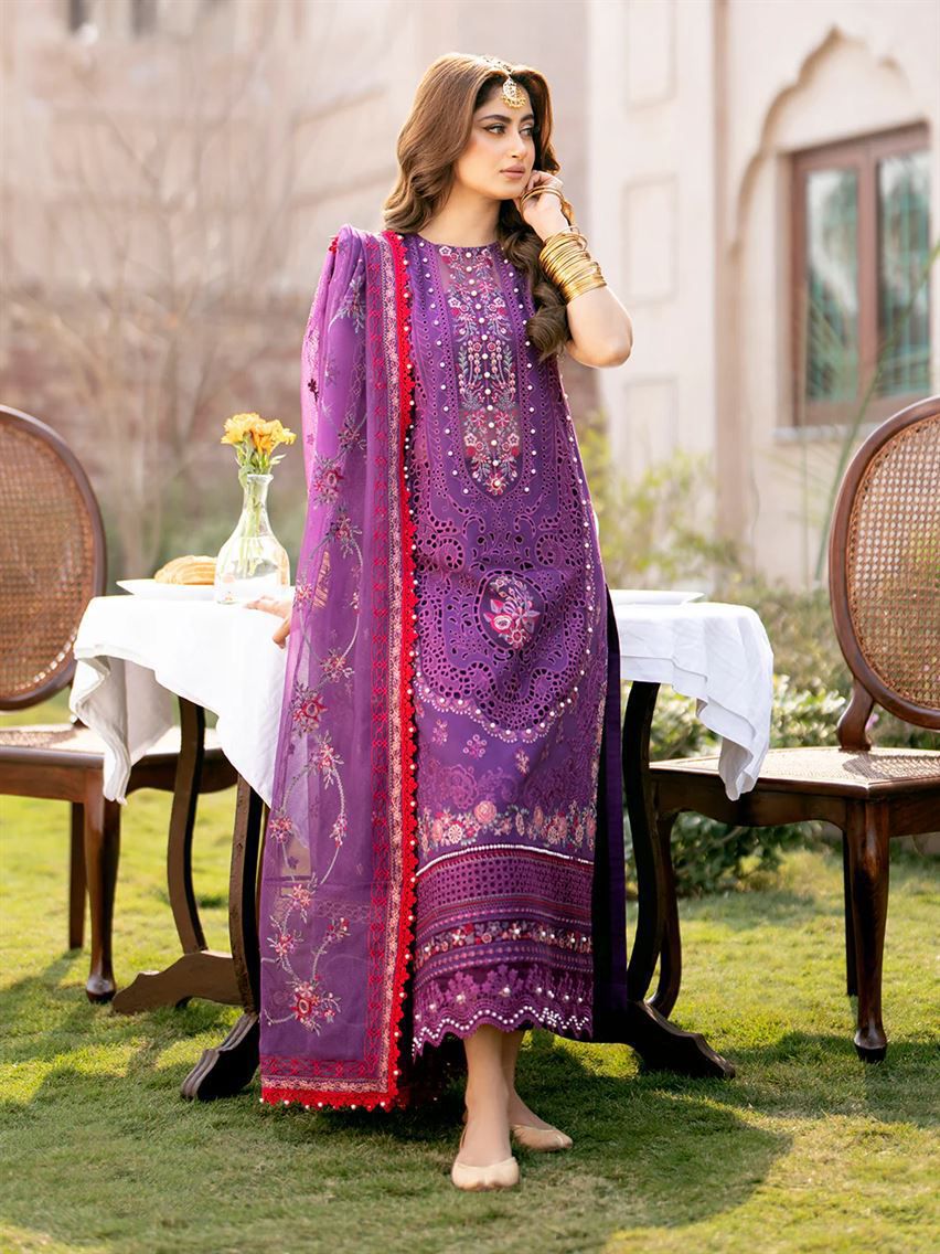 The Regal Chikankari Masterpiece: Heavy Embroidered 3-PC Lawn Suit with Net Dupatta