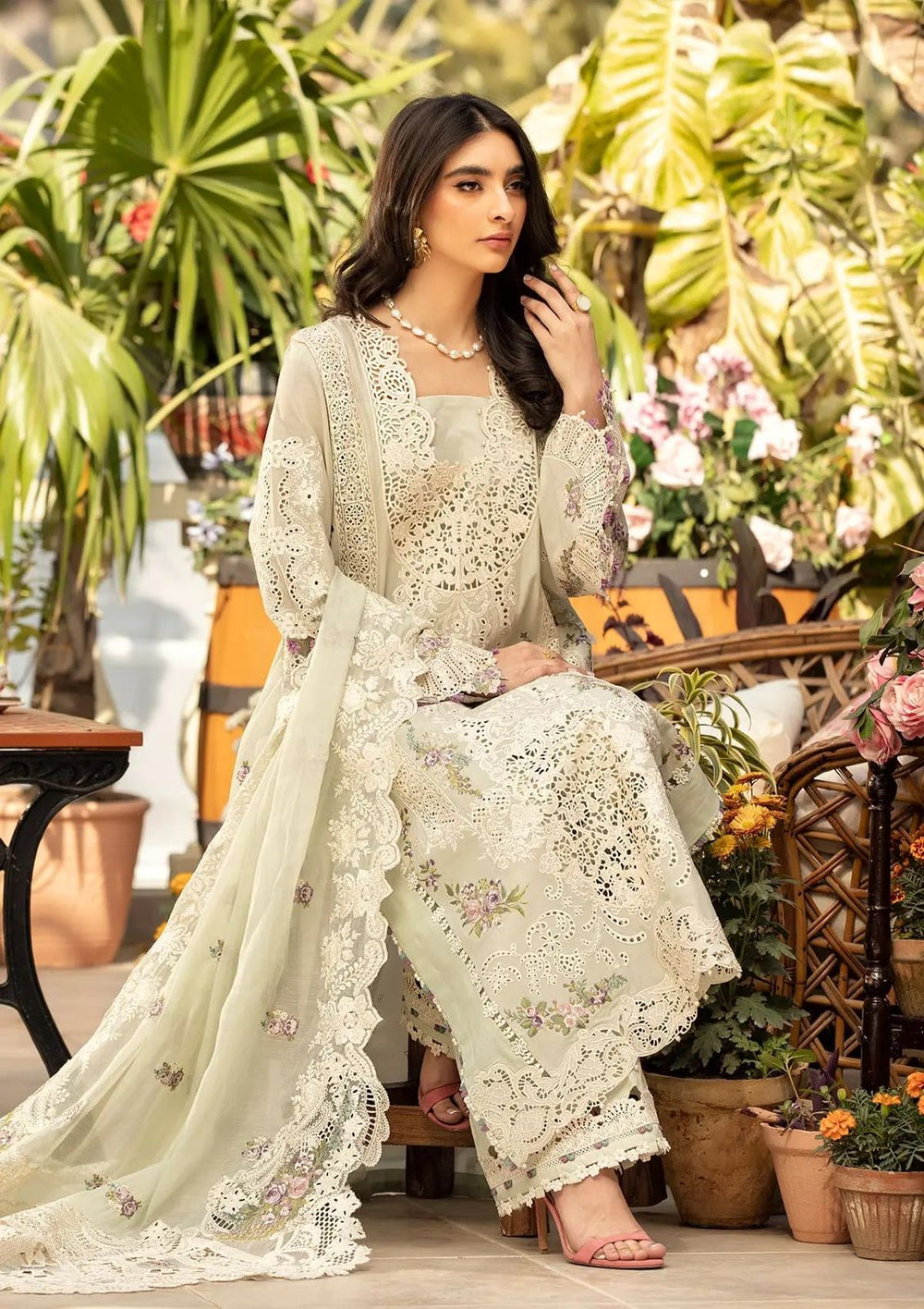 Luxury Chikankari Festive Collection 2026 | Fully Heavy Alternate Embroidered Cotton Suit with Organza Cutwork Dupatta