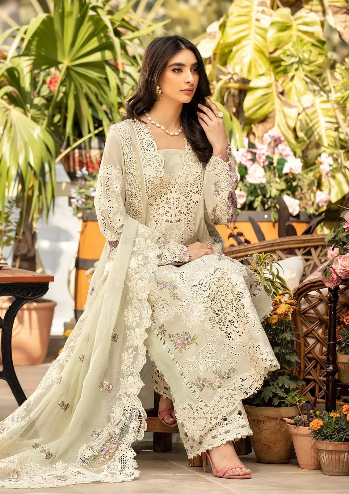 Luxury Chikankari Festive Collection 2026 | Fully Heavy Alternate Embroidered Cotton Suit with Organza Cutwork Dupatta