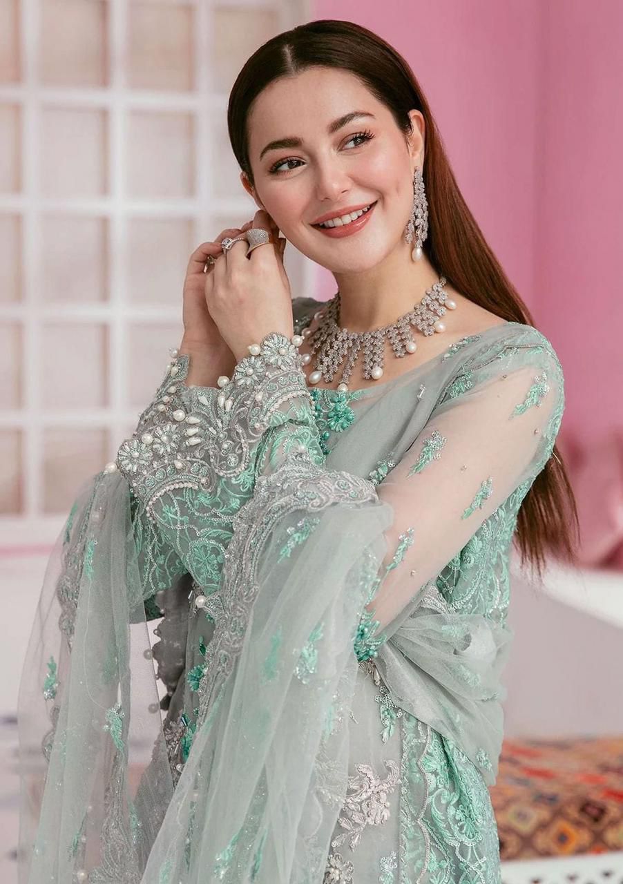 Luxury Hand-Embroidered Lehenga Set | Malai Silk Trouser & Organza Cutwork Dupatta