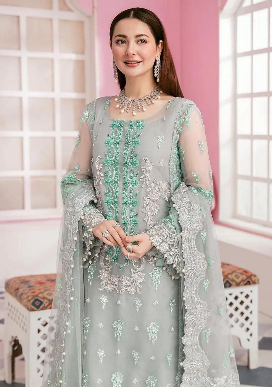 Luxury Hand-Embroidered Lehenga Set | Malai Silk Trouser & Organza Cutwork Dupatta