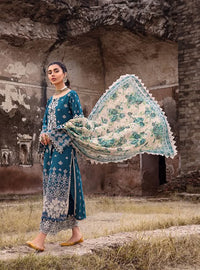 Opulent Chikankari Lawn Ensemble | Digital Printed Khaddi Net Dupatta with 4-Side Fancy Lace | Unstitched 3PC