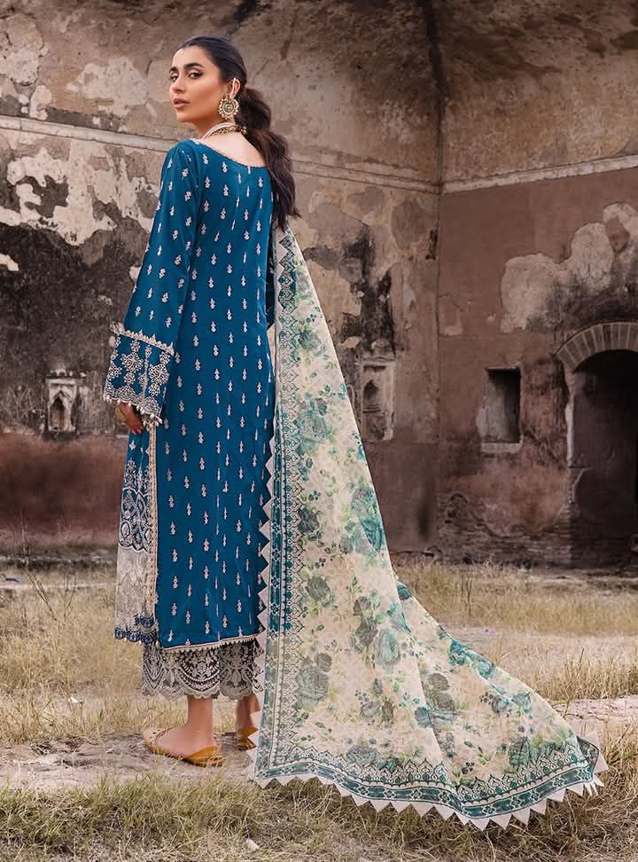 Opulent Chikankari Lawn Ensemble | Digital Printed Khaddi Net Dupatta with 4-Side Fancy Lace | Unstitched 3PC