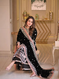 Opulent Heavy Sequin-Embroidered Cotton Festive Suit | Designer Chiffon Dupatta & Palazzo Set