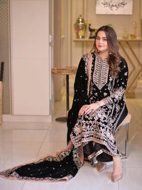 Opulent Heavy Sequin-Embroidered Cotton Festive Suit | Designer Chiffon Dupatta & Palazzo Set