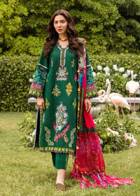 Forest Green Luxe Lawn 3PC | Bold Minimalist Embroidery with Silk Dupatta & Organza Borders