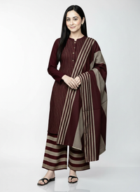 3-Piece Unstitched Printed Sussi Suit | The Majestic Maroon Ensemble