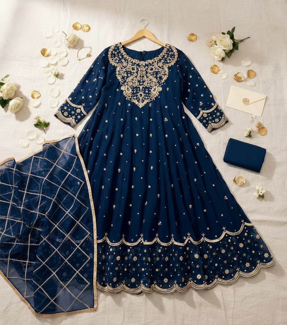 Embroidered 3-Piece Maxi Set | Festive Wear Ensemble with Intricate Detailing