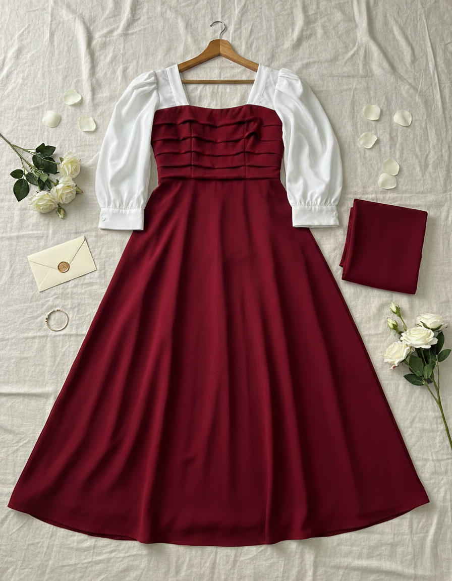 Timeless Maroon Georgette Plain Maxi | U-Neck Flowing Silhouette | Solo Statement Piece