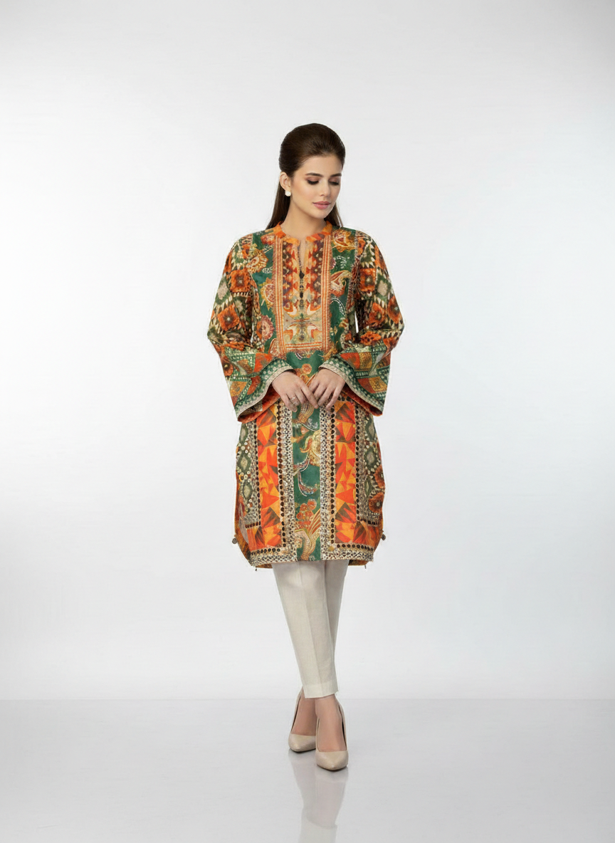 1-Pcs Unstitched Swiss Lawn Printed Shirt | Premium Kaleidoscope Shirt