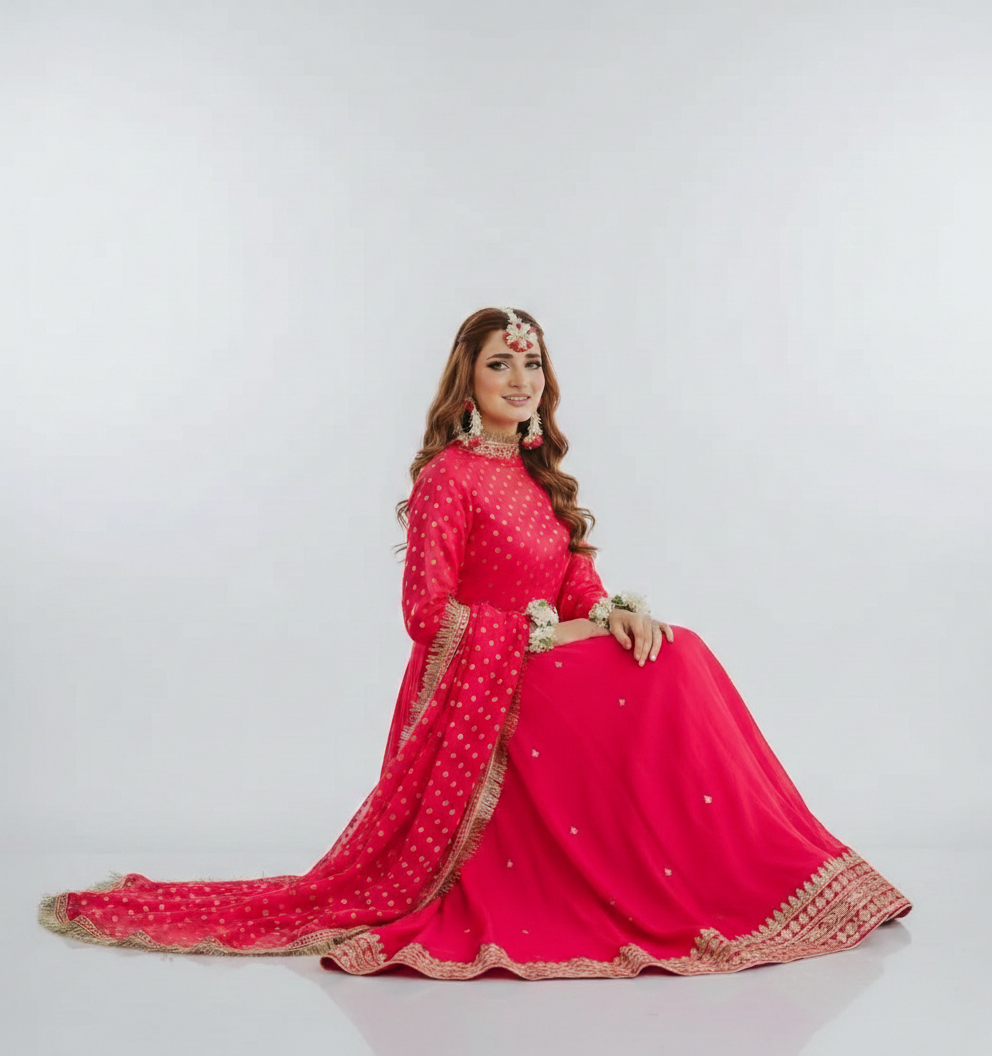 Sunshine Elegance Silk Embroidered 3-Piece Maxi Set | Festive Wear with Dupatta