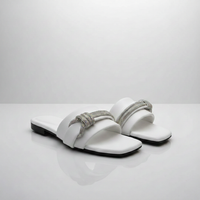 Crystal Adore White Rexine Rhinestone Flats | Women's Fancy Casual Slip-Ons