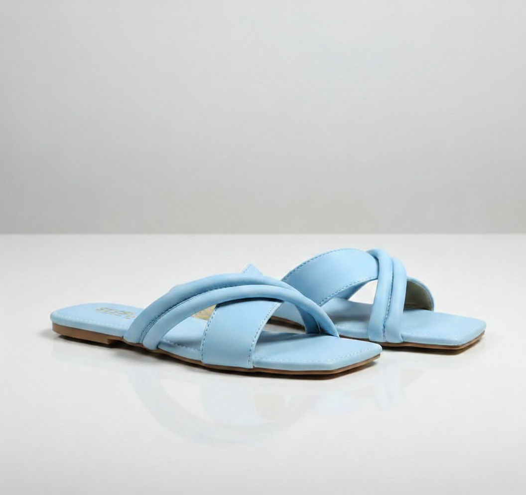 Azure Breeze Plain Rexine Casual Flats | Women's Comfortable Blue Slip-Ons for Daily Wear