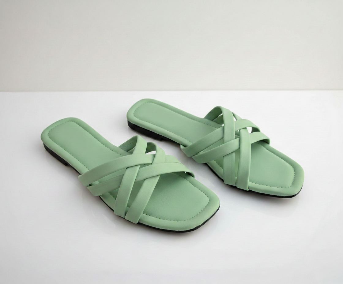 Emerald Touch Plain Rexine Flats | Women's Solid Green Comfort Shoes for Everyday Elegance
