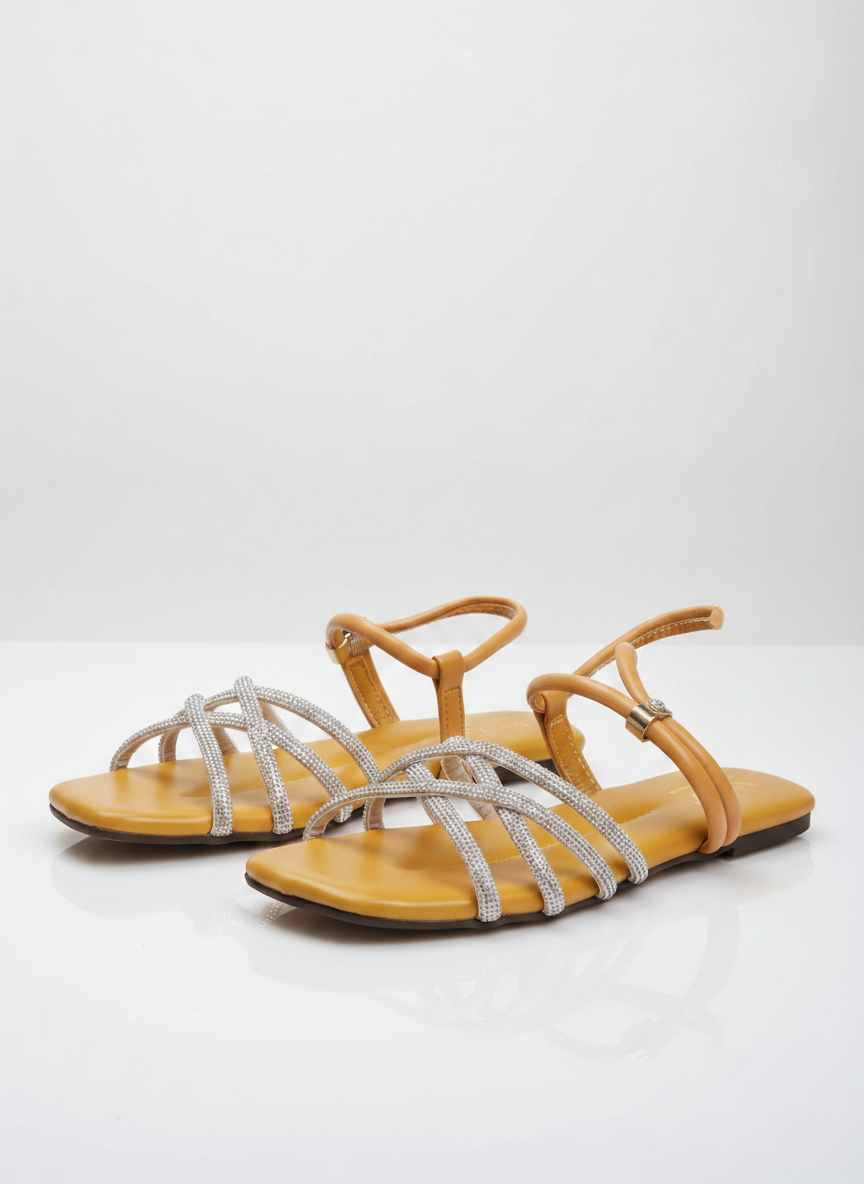 Gilded Glow Mustard Glitter Flats | Fancy Women's Sparkle PVC Shoes for Parties & Festive Wear