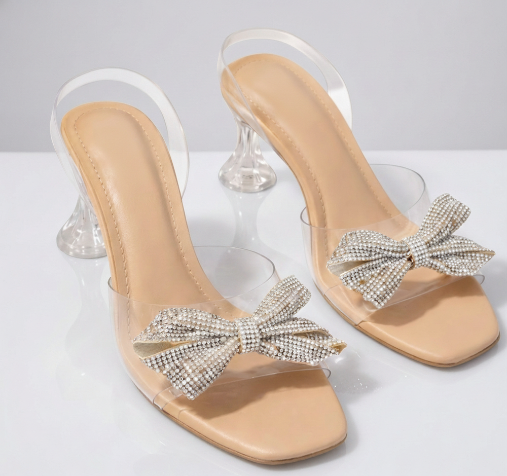 Lila Belle: Women's Premium Knot Heel Sandals | Transparent Clear Heels for Women | Luxury Rhinestone Dress Shoes