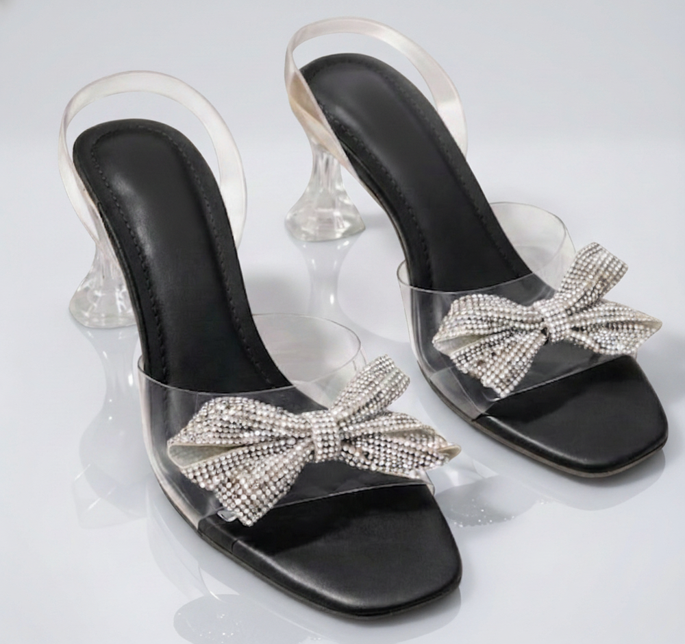Lila Belle: Women's Premium Knot Heel Sandals | Transparent Clear Heels for Women | Luxury Rhinestone Dress Shoes