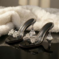 The Barbie Bow Crystal Heels | Clear PVC Slingback Mules for Women | Rhinestone Embellished Wedding & Party Shoes