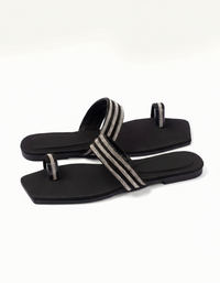 Premium Black Embellished Rexine Flats with Gemstone Detail | The Stripe Ease Gem Flats